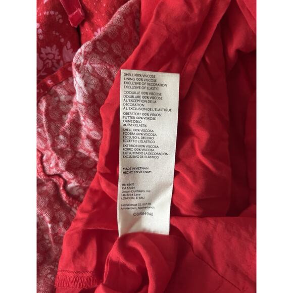 Free People Tess Mini Dress XS Red Floral Y2K Milkmaid Velvet Trim Empire Waist - Picture 10 of 11